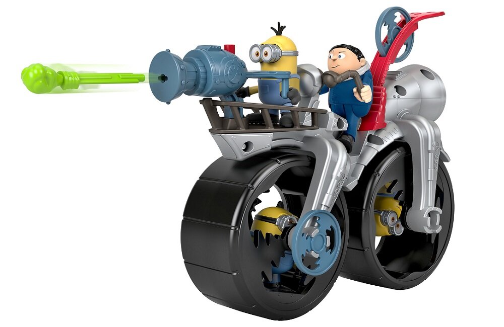 ZABAWKA IMAGINEXT MINIONKI WYSTRZAŁOWY MEGAMOTOCYKL GRU GMP38 Jeszcze więcej śmiechu rower bohatera posiada aż trzy miejsca na figurki