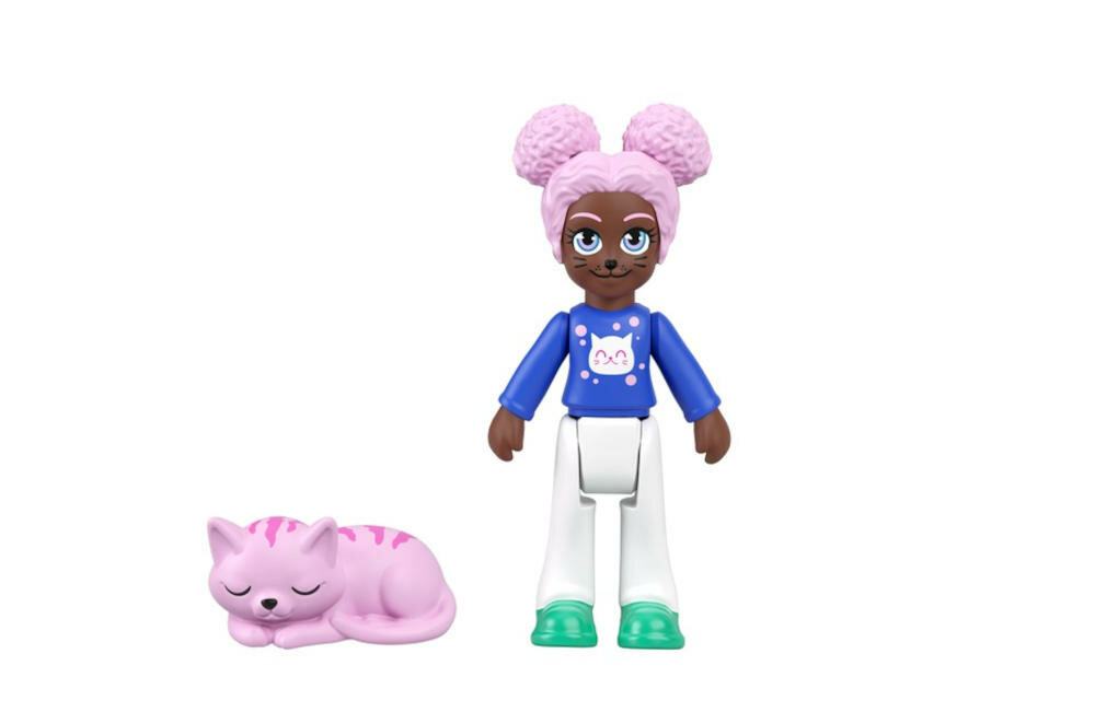 MATTEL-POLLY-POCKET-KOTEK-GTM61 figurka kotek punkty zgięcie zabawa pozy sweterek włosy