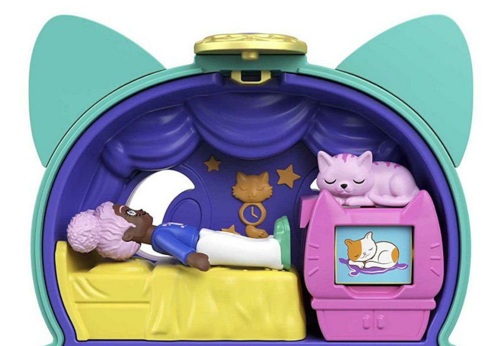 MATTEL-POLLY-POCKET-KOTEK-GTM61 pokój łóżko laleczka spanie kotek telewizor