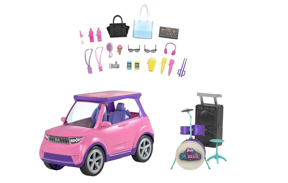 MATTEL-BARBIE-SCENA-GYJ25 przygotowanie akcesoria elementy koncertowa atomosfera głośniki instrument torebki okulary wejściówki aparat