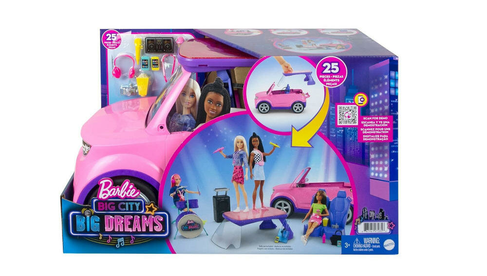 MATTEL-BARBIE-SCENA-GYJ25 opakowanie samochód akcesoria instrukcja karta gwarancyjna