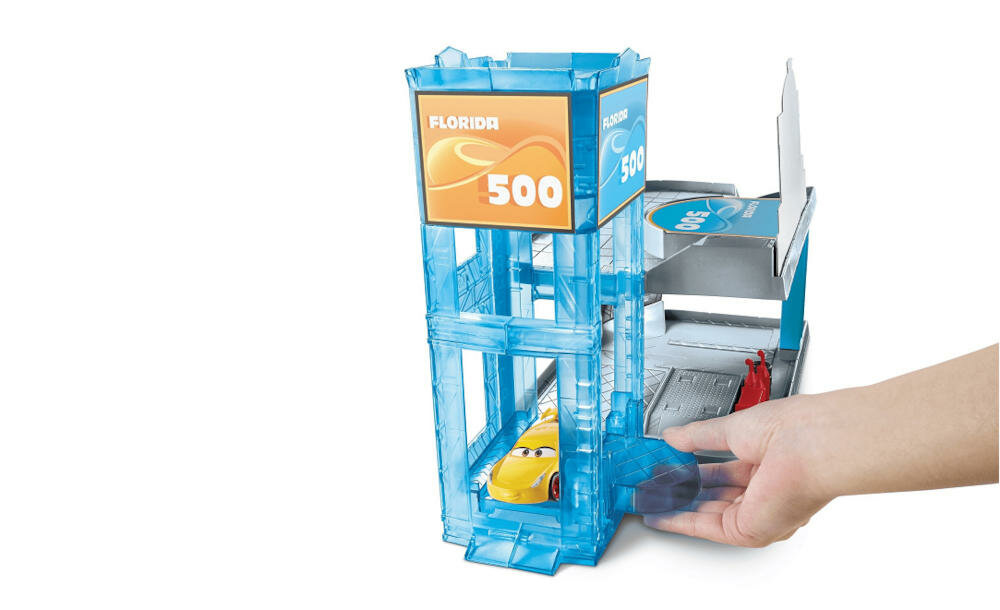 MATTEL-DISNEY-FWL70 wyścig garaż winda kręty tor podium zwycięzca złoty puchar parter punkt serwisowy wymiana opony tankowanie