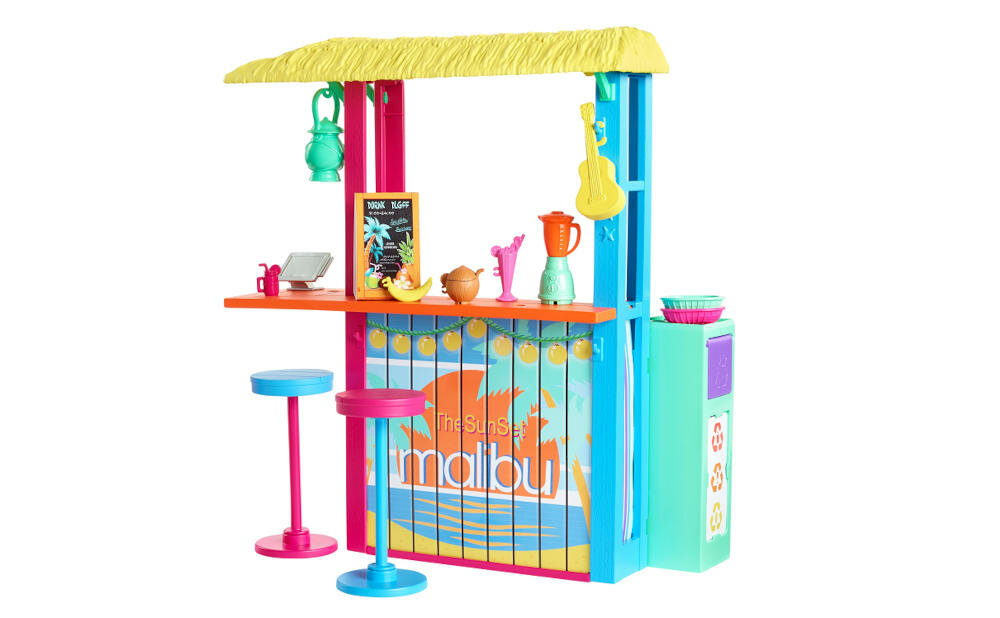 MATTEL-BARBIE-BAR-PLAZOWY-GYG23 plażowy bar odpoczynek relaks kolorowe napoje koktajle lody ochłoda upalne dni przyjaciele