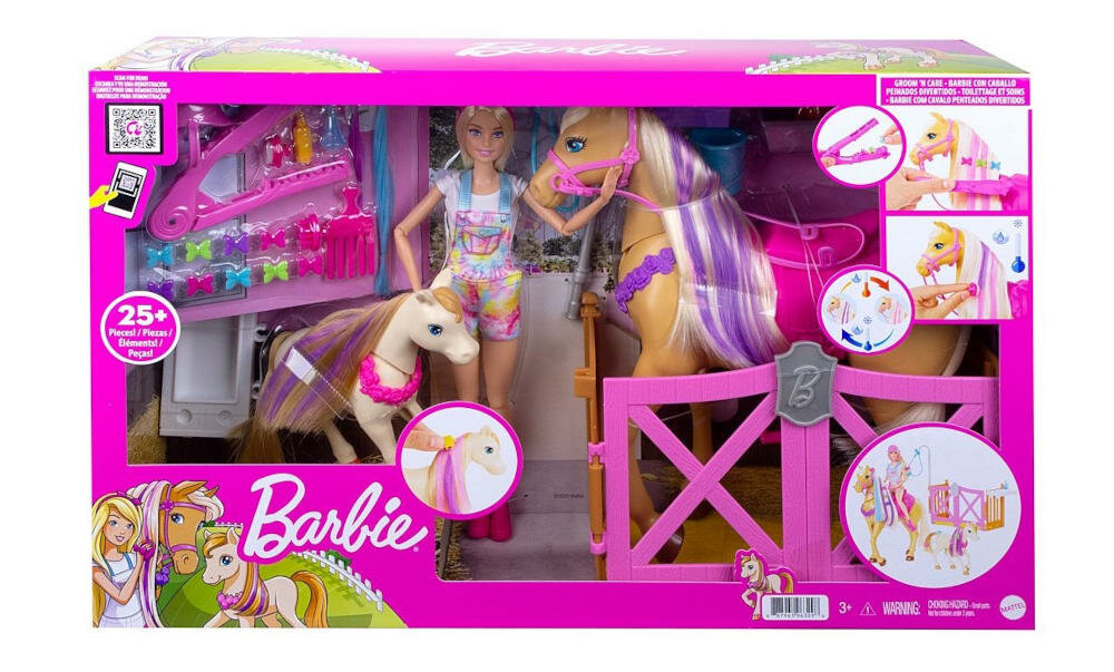 MATTEL-BARBIE-KONIKI-OPIEKA opakowanie lalka barbie koniki akcesoria karta gwarancyjna instrukcja