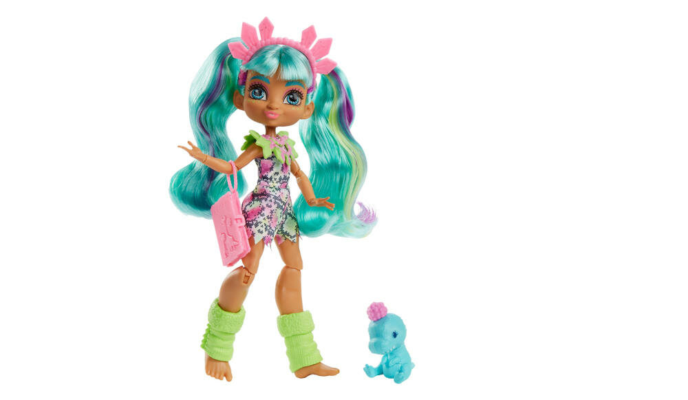 MATTEL-CAVE-CLUB-ROCKELLER-GWT25 prehistoryczne czasy historia lalka cave club jaskiniowiec zwierzak bujna fryzura