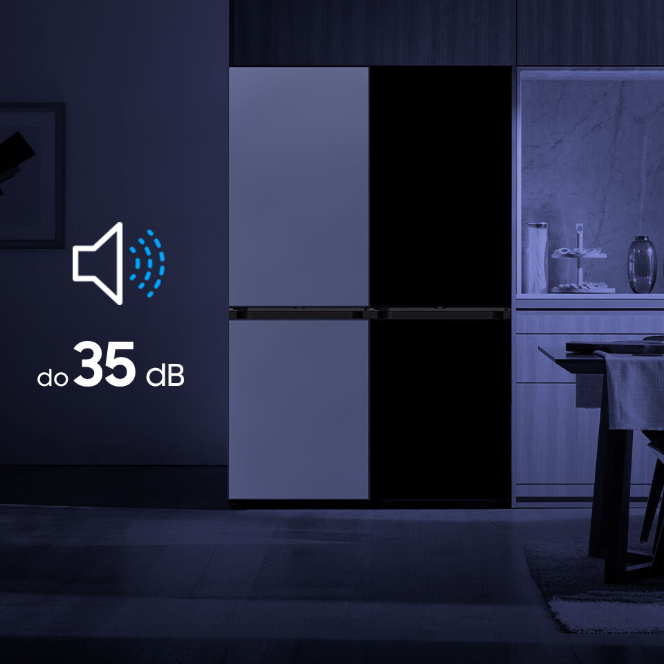 Niezwykle cicha praca urządzeń Samsung z linii BESPOKE została zobrazowana za pomocą zdjęcia dwóch lodówek działających w nocy.