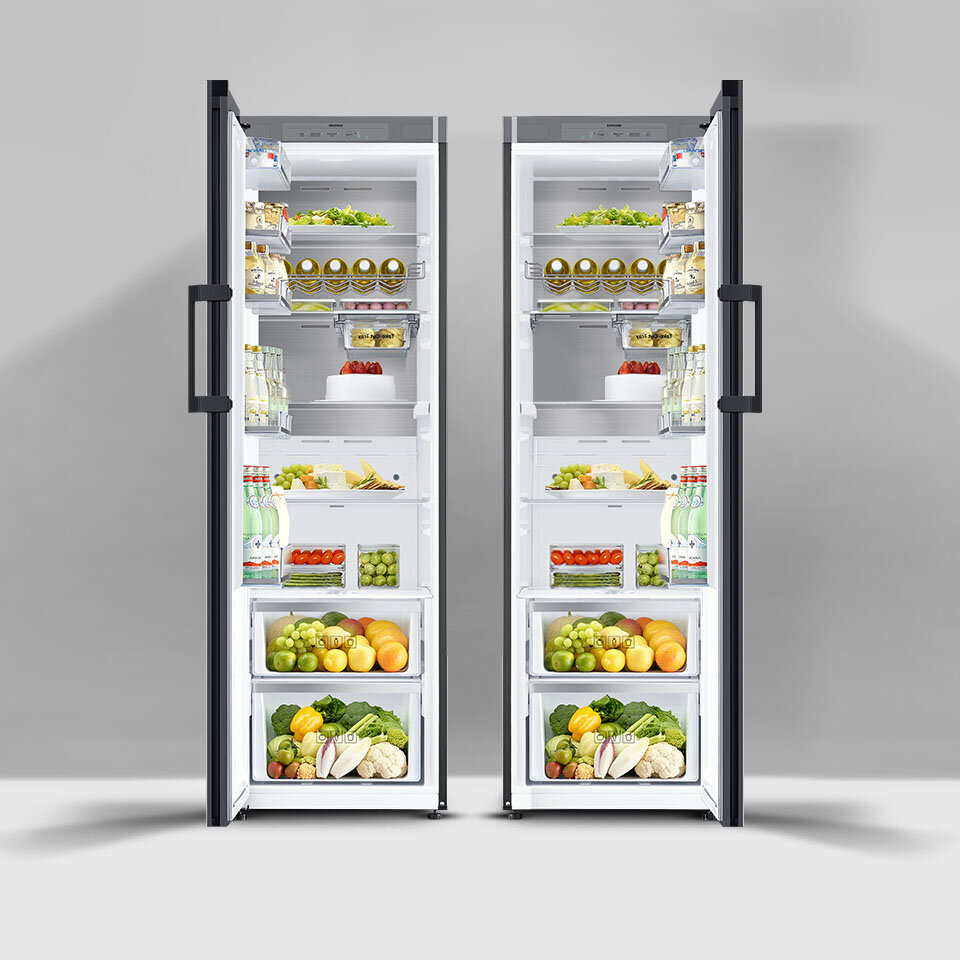 Grafika pokazuje możliwość zmiany kierunku otwierania lodówki RR39A7463AP/EO