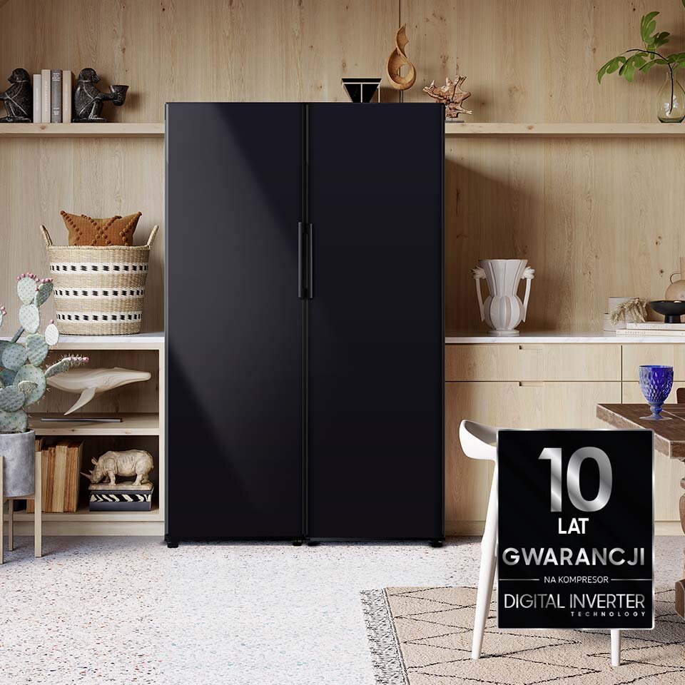 Symbol na zdjęciu lodówki informuje o dziesięcioletniej gwarancji producenta na kompresor Digital Inverter