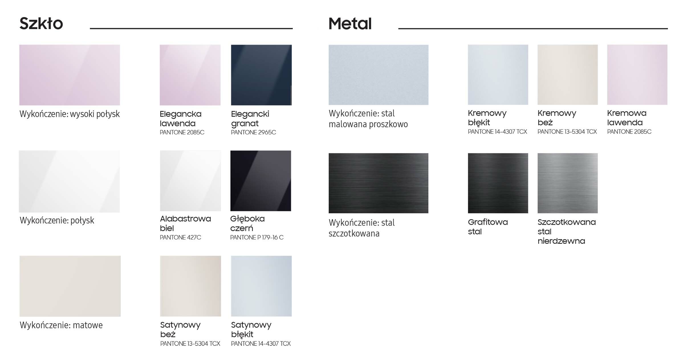 Wzornik przedstawia dostępne wzory paneli drzwiowych do wykończenia lodówki Samsung BESPOKE RR39A7463AP/EO