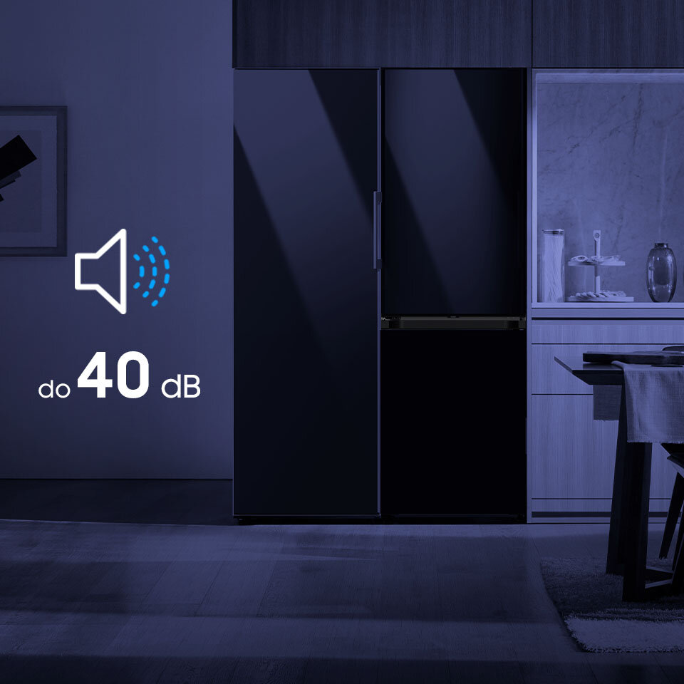 Jak pokazuje zdjęcie, nocne działanie zamrażarek Samsung nie zakłóca spokoju, gdyż związane jest z wytwarzaniem dźwięków na poziomie zaledwie 40 dB. Jak pokazuje zdjęcie, nocne działanie zamrażarek Samsung nie zakłóca spokoju, gdyż związane jest z wytwarzaniem dźwięków na poziomie zaledwie 40 dB.