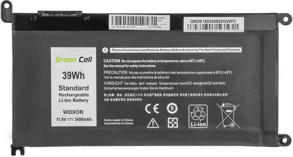 Bateria do laptopa GREENCELL DE150 3400 mAh akumulator
wykorzystuje ogniwa litowo-polimerowe o dużej gęstości precyzyjne wykonanie produkt na białym tle