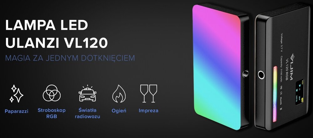 Lampa LED Ulanzi VL120 baner 'magia za jednym dotknięciem'