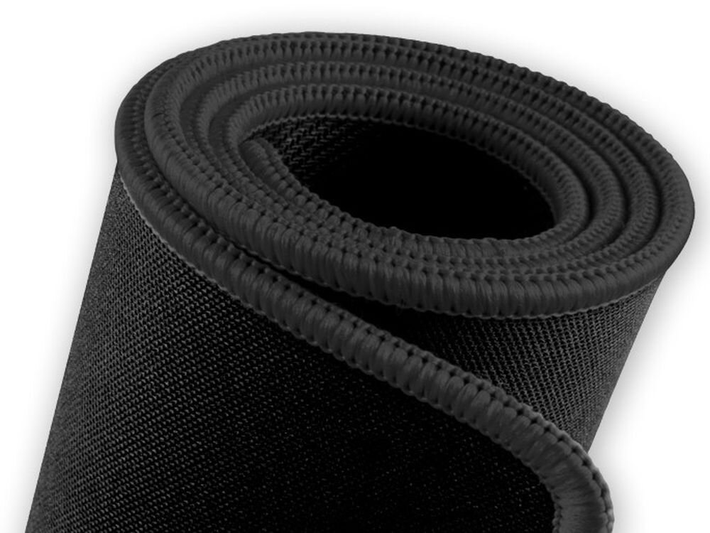 SAVIO Black Edition Precision Control Starannie wykończone, obszywane krawędzie długą żywotność - zwinięta podkładka na białym tle, widoczne obszyte krawędzie