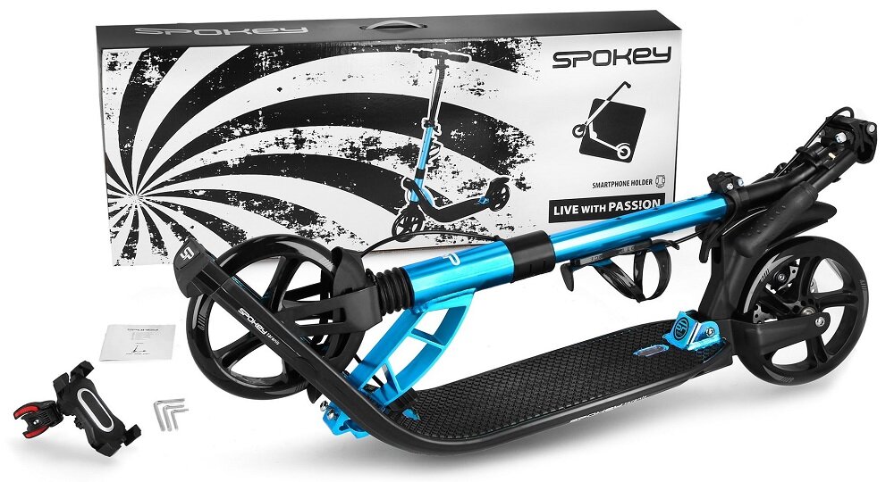 Hulajnoga SPOKEY Taranis Czarno niebieski Bezpieczny transport 