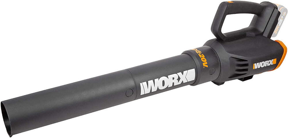 Dmuchawa akumulatorowa WORX WG547E.9 zasilana przez akumulator litowo-jonowy Powershare napięcie 20 V wymienny z innymi narzędziami marki WORX 20 V dłuższy czas pracy dłuższa żywotność większa trwałość wydajność model bez akumulatora i ładowarki