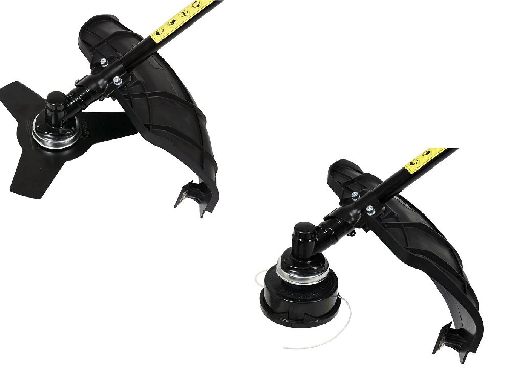 Kosa spalinowa YATO YT-85001 dwie formy tnące żyłka tnąca tarcza tnąca szerokość robocza żyłki do 43 cm szerokość robocza tarczy do 25,5 cm średnica żyłki tnącej 2 mm długa żywotność niezawodność wydajność