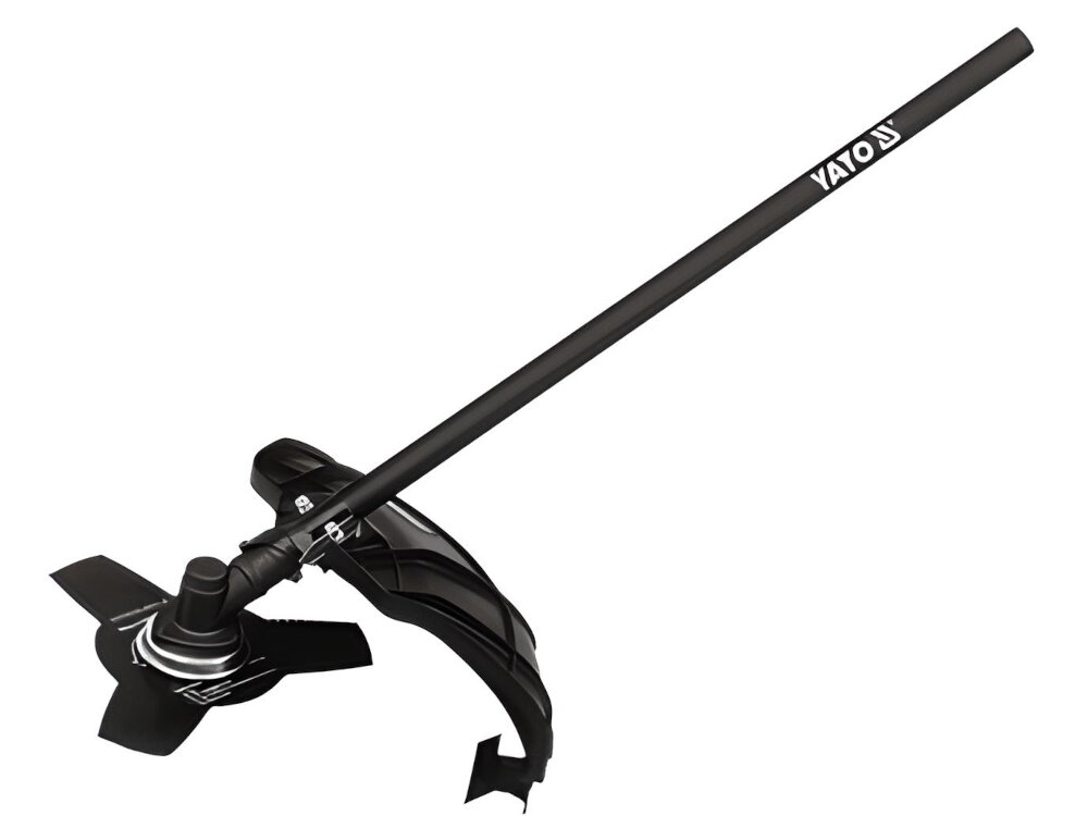 Kosa spalinowa YATO YT-85003 tarcza tnaca szerokosc robocza 25,5 cm do chwastow i lekkiej roslinnosci glowica tnaca z polautomatycznym wysuwem zylki tnacej do przycinania trawnika wzdluz grzadek srednica zylki 2 mm szerokosc robocza 43 cm