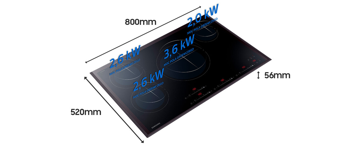 Sprawdź i dopasuj moc pola grzewczego płyty Samsung do swojej potrzeby