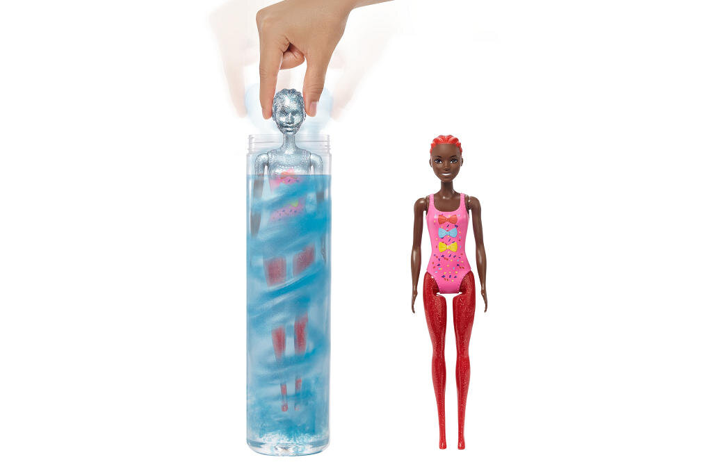 MATTEL-BARBIE-REVEAL-HBG40 tubka woda lalka brokat kolor wygląd
