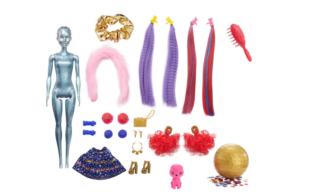 MATTEL-BARBIE-REVEAL-HBG40 wyposażenie akcesoria włosy pasemka zwierzątko ubranko szczotka włosy