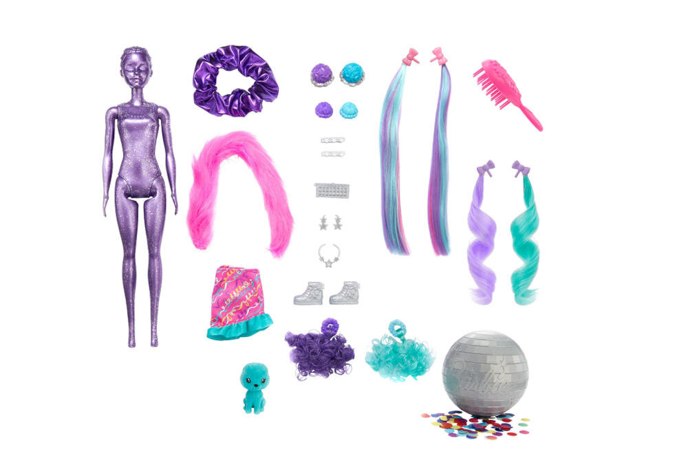 MATTEL-BARBIE-REVEAL-HBG41 wyposażenie akcesoria włosy pasemka zwierzątko ubranko szczotka włosy