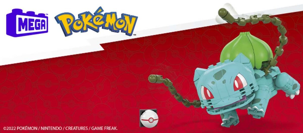 Klocki konstrukcyjne MEGA Pokemon Bulbasaur GVK83 mega mega bloks mega construx figurki zabawki konstruktorskie dla dzieci zabawki konstrukcyjne zabawka konstrukcyjna pokedex indeks pokemonów spis pokemonów kolekcja pokeballi Pikachu Bulbasaur Charmander, Squirtle, Eevee, charizard, czarizard, figurka pokemon, pokemon klocki, pokemon do zbudowania, zestaw konstrukcyjny pokemon zestaw klocków klocki bulbazaur