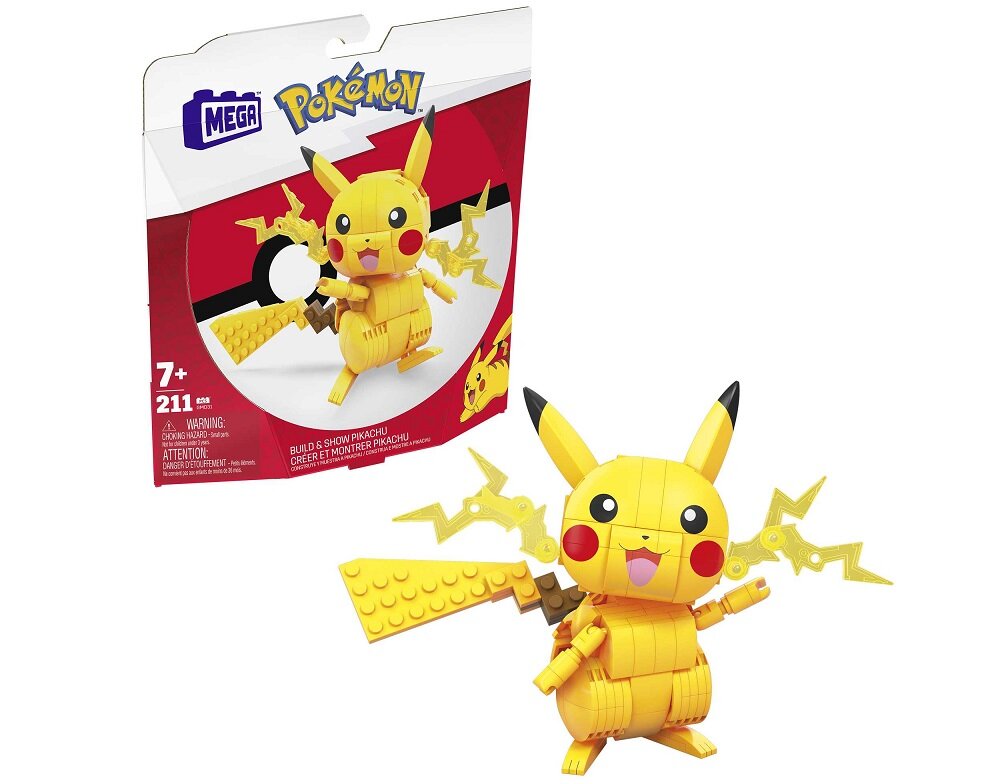 Klocki konstrukcyjne MEGA Pokemon Pikachu Średni Pokemon do zbudowania GMD31 mega mega bloks mega construx budowanie konstruowanie składanie konstrukcja zabawka konstrukcyjna zabawka do zbudowania zestaw konstruktorski zabawka konstruktorska zabawki konstruktorskie dla dzieci kolekcja Pokeballi Pikachu Bulbasaur Charmander Squirtle Eevee