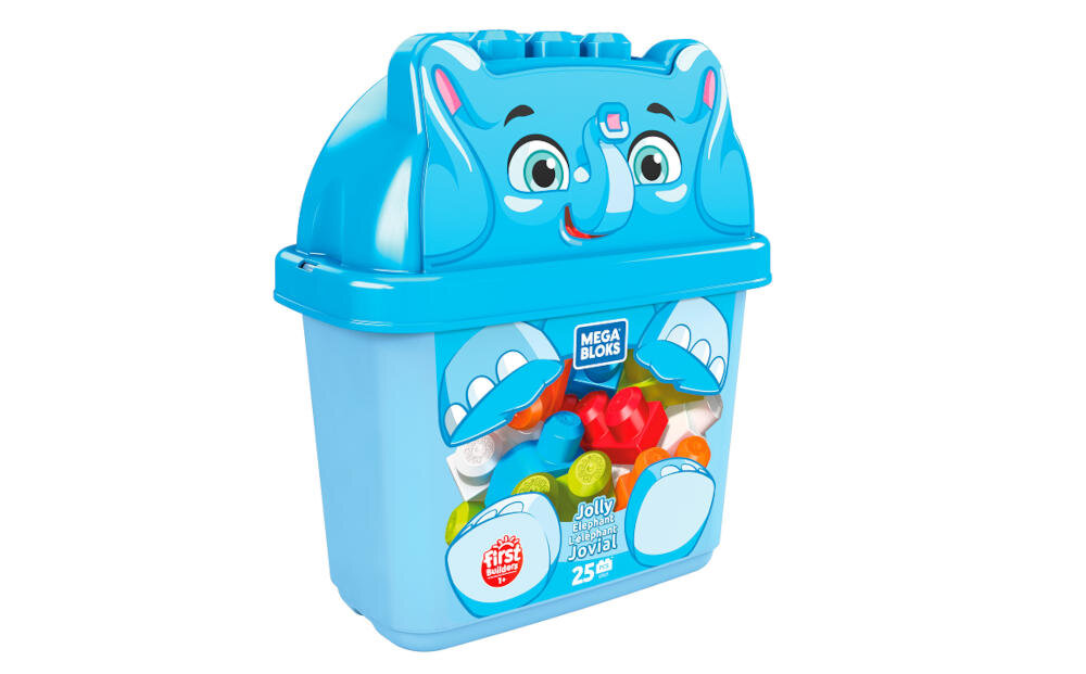 MATTEL-MEGA-BLOCKS-SLONIK-GPG21 uśmiech klocki pojemnik słonik praktyczna funkcjonalna zabawka zabawa porządek