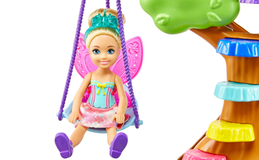 MATTEL-CHELSEA-FANTAZJA-GTF49 zabawka sceny marzenia sny kreatywność fantazja wróżka skrzydełka huśtawka