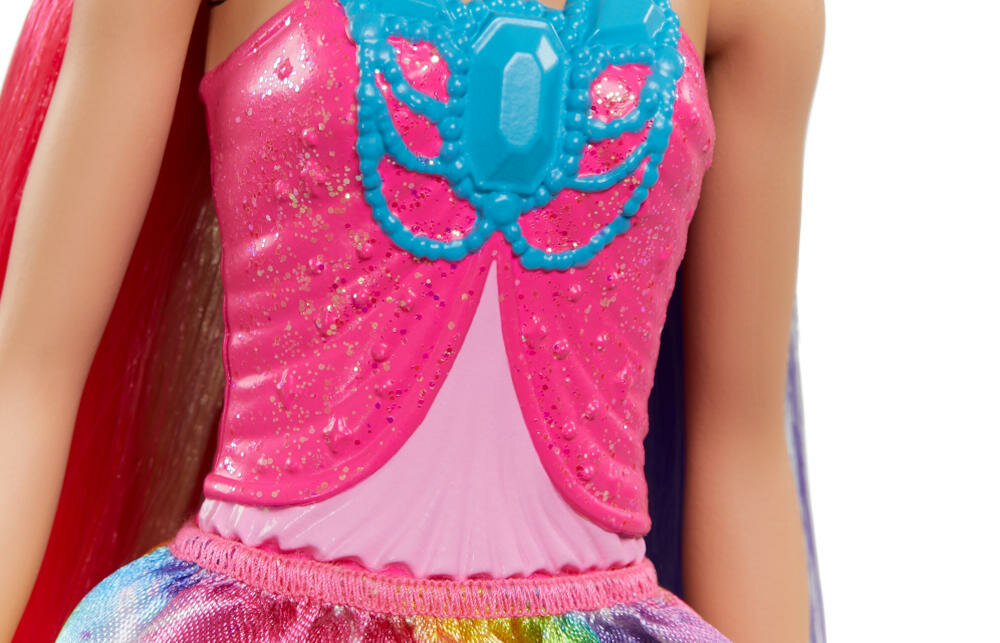 MATTEL-BARBIE-FANTAZJA-GTF38 szczegóły lalka detale gorset spódniczka tęcza
