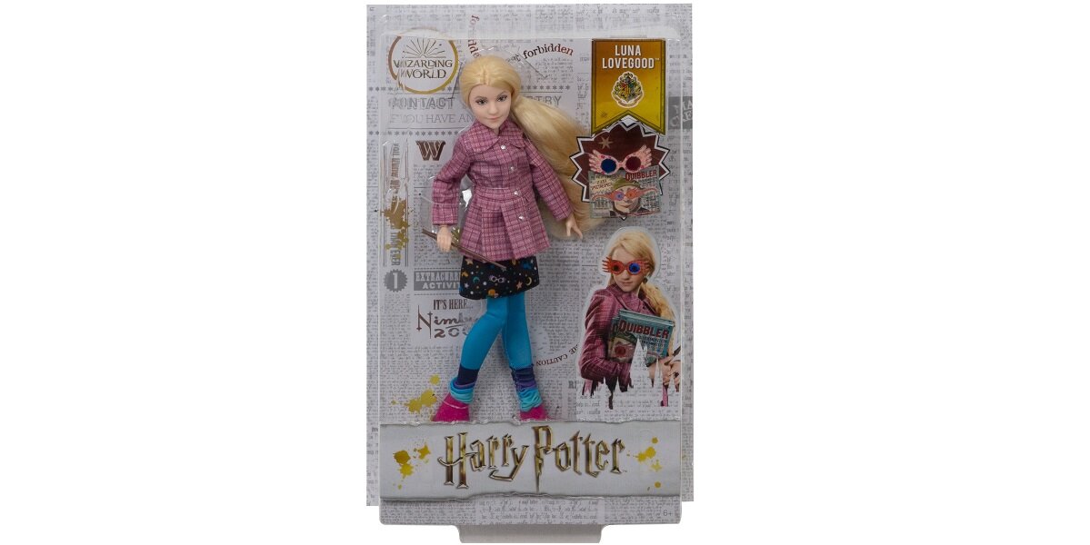 lalka MATTEL Harry Potter Luna Lovegood GNR32 sceny Rowling magia czary fani kolekcjonerzy Stylowa płaszcz spódniczka rajstopy wymiary widmokulary różdżka