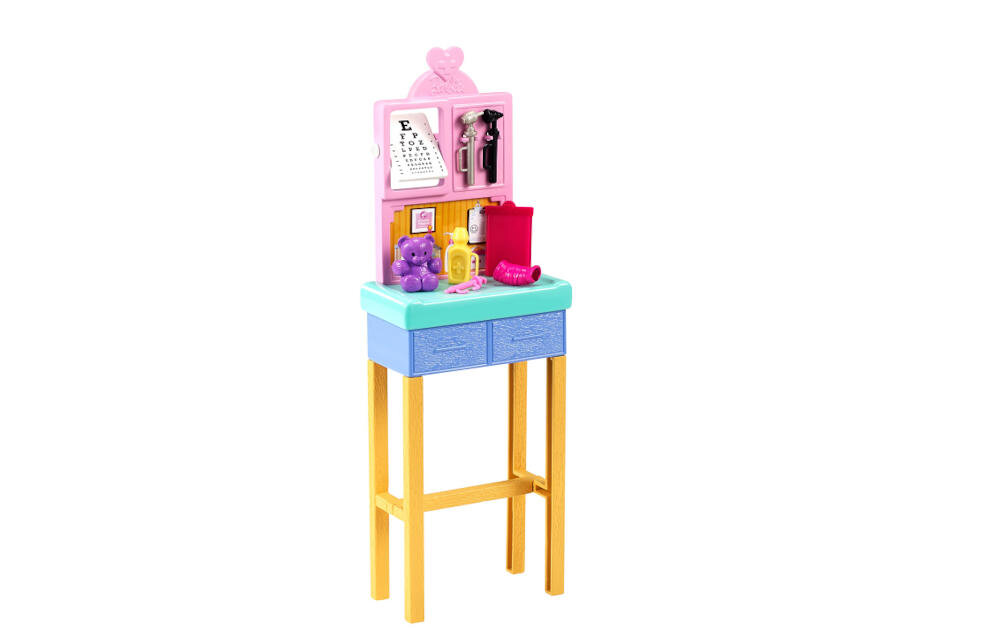 MATTEL-BARBIE-PEDIATRA-GTN51 gabinet lekarski stanowisko zdrowie chorzy stół badania narzędzia rentgen pacjent badanie wzrok