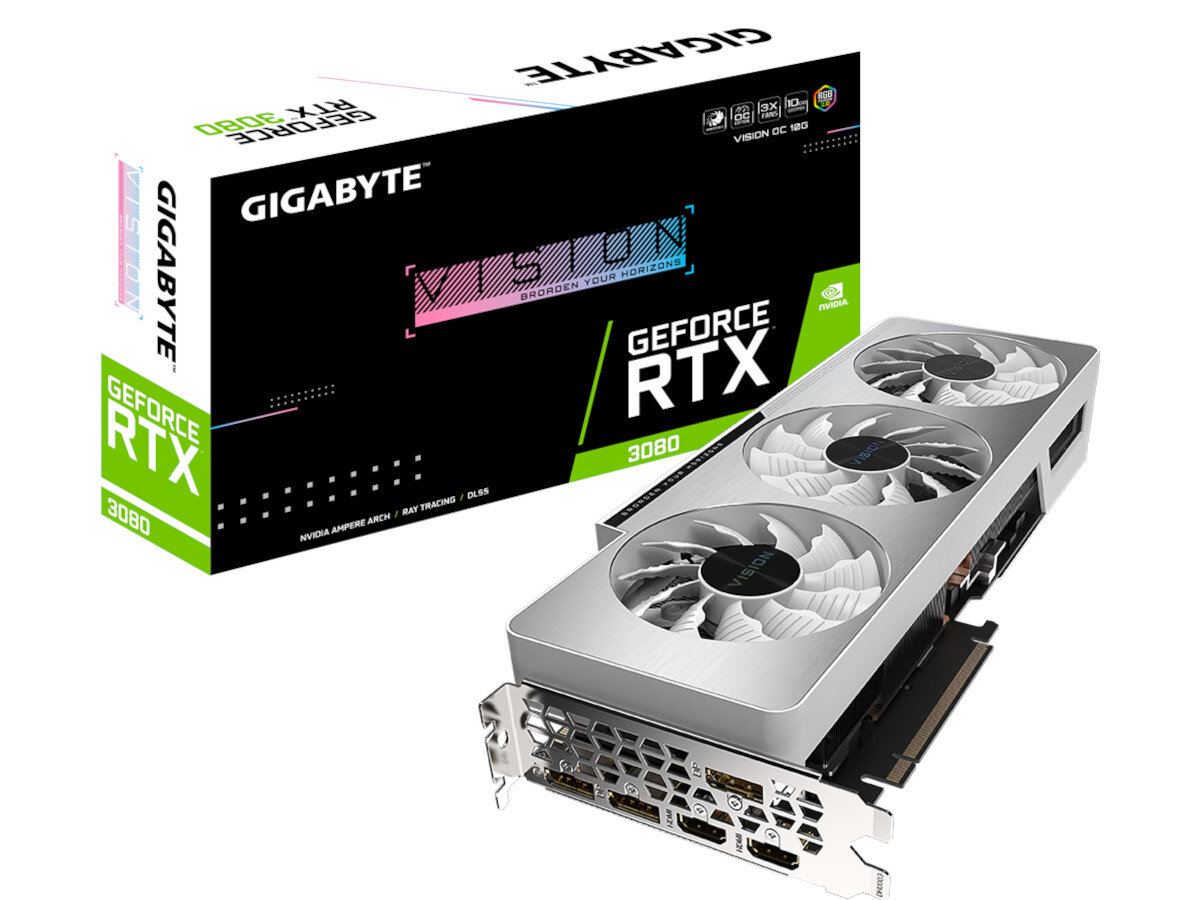 Karta graficzna GIGABYTE GeForce RTX 3080 Vision OC LHR 10GB zawartosc opakowania