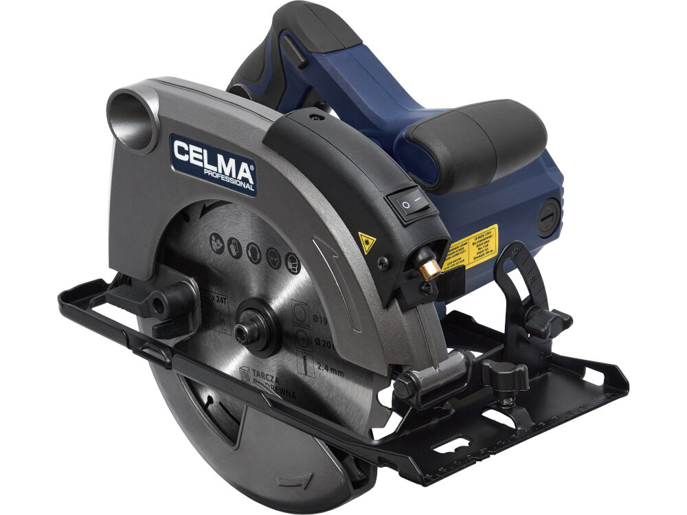 Pilarka tarczowa CELMA PROFESSIONAL DBRCc 66GEO wysokiej klasy urządzenie do profesjonalnych i amatorskich prac remontowych do cięcia w drewnie i materiałach drewnopodobnych silnik moc 1500 W maksymalna prędkość obrotowa do 6000 obr/min głębokość cięci do 66 mm pod kątem 90 stopni do 50 mm przy 45 stopniach niewielka masa 4,3 kg