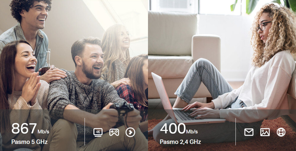 Router TP-LINK Archer C64 2,4 GHz (prędkość do 400 Mb/s) 5 GHz (prędkość do 867 Mb/s) transmisji strumieniowej wideo w jakości HD czy gier online