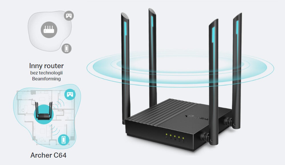 Router TP-LINK Archer C64 Cztery anteny sygnał Wi-Fi technologii Beamforming