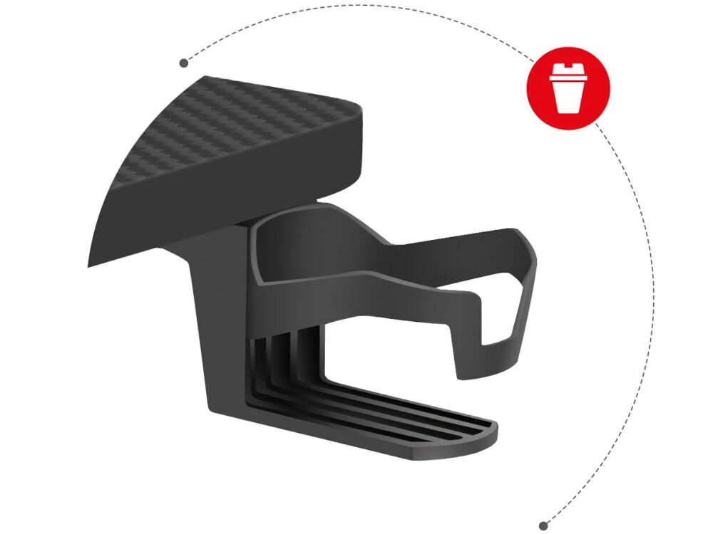 Biurko gamingowe HUZARO Hero 7.7 Czarny prezentacja składanego uchwytu na napój na białym tle cup holder