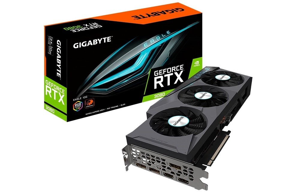 Karta graficzna GIGABYTE GeForce RTX 3080 Eagle - wygląd ogólny opakowania AMPERE NVIDIA RTXakceleracja DLSS