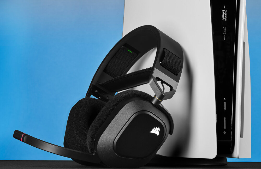 SŁUCHAWKI CORSAIR HS80 RGB WIRELESS CARBON wielokierunkowy mikrofon włącz wyłącz