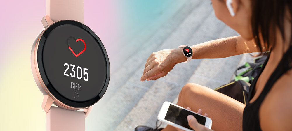 Smartwatch FOREVER Forevive Lite SB-315 ekran bateria czujniki zdrowie sport pasek ładowanie pojemność rozdzielczość łączność sterowanie krew puls rozmowy smartfon aplikacja