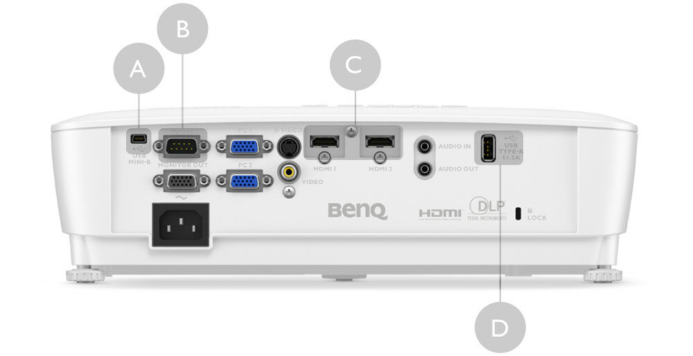 Projektor BENQ MH536 zlacza porty