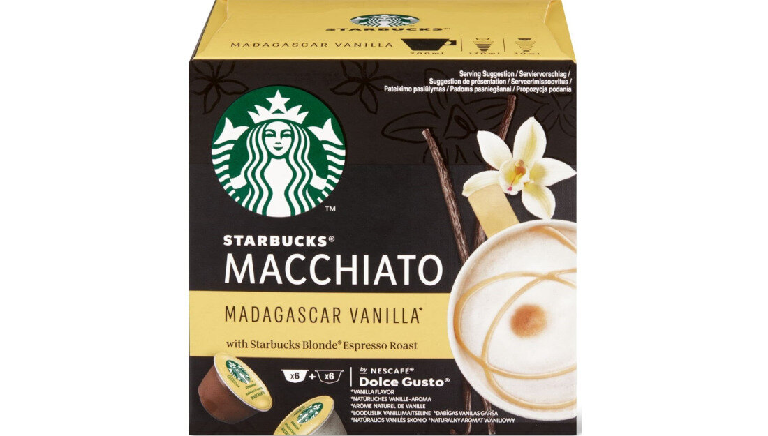 Kapsulki STARBUCKS Dolce Gusto Macchiato pojemnosc 200ml opakowanie 12 kapsulek smak wanilia z madagaskaru