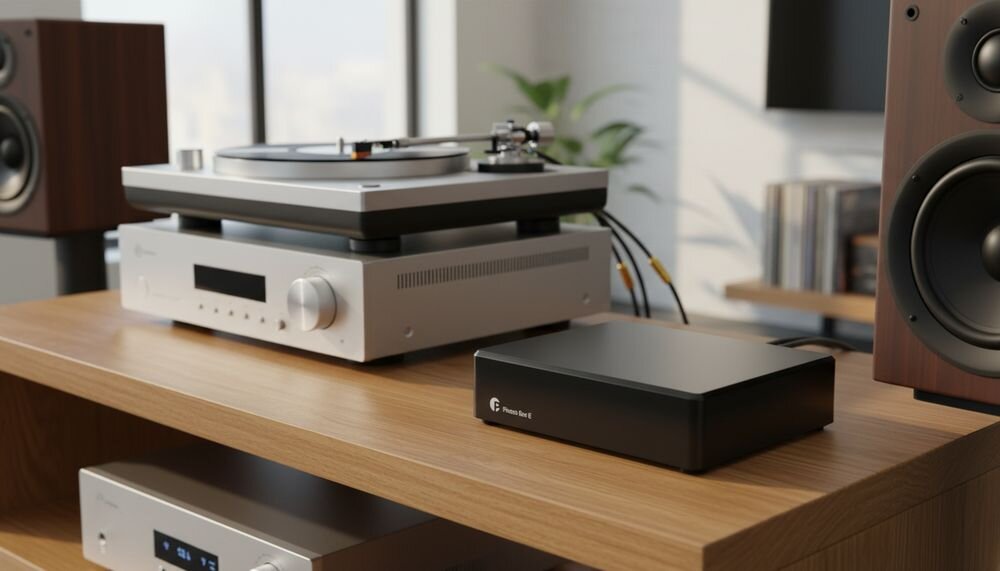 PRO-JECT Phono Box E przedwzmacniacz gramofonowy do wkładek MM, urządzenie na szafce