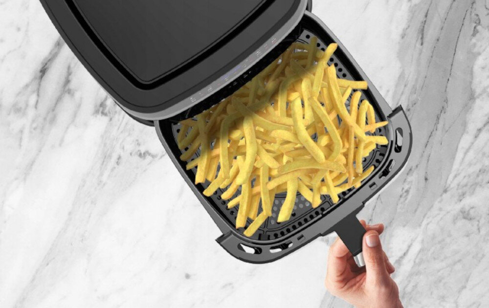 Air Fryer Frytkownica beztłuszczowa TURBOTRONIC TT-AF7M 7.5l programator czasowy Bezpieczne użytkowanie Nienagrzewający się uchwyt kontrola Wysunięcie koszyka w trakcie pracy komfort i bezpieczeństwo