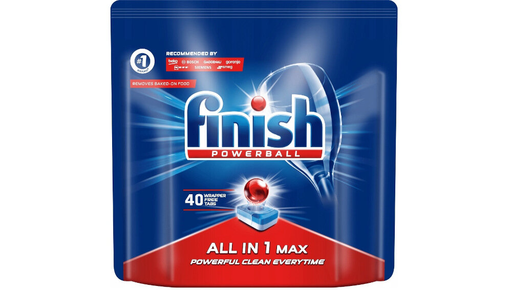 Tabletki do zmywarek FINISH All-in-1 Max 40 szt. nowa formula powerball usuwa najciezsze utrwalone zabrudzenia