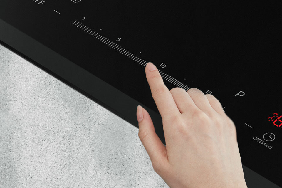 Dzięki sterowaniu typu slider szybko wybierzesz i ustawisz moc grzania 