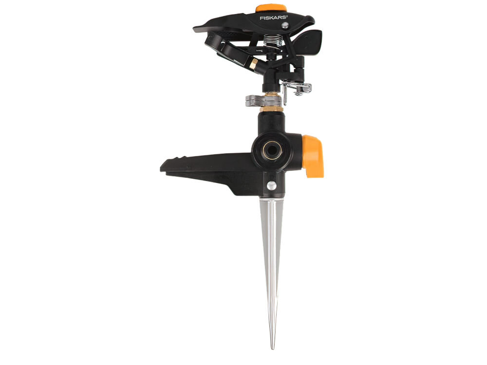 Zraszacz FISKARS 1027029, zawór, on off, wygoda, sucha odzież, na białym tle zraszacz od strony regulatora