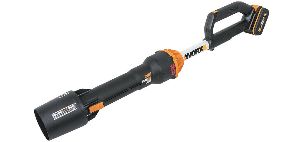 Dmuchawa akumulatorowa WORX WG543E.9 zasilana przez akumulator litowo-jonowy Powershare napięcie 20 V  wymienny z innymi narzędziami marki WORX 20 V dłuższy czas pracy dłuższa żywotność większa trwałość wydajność