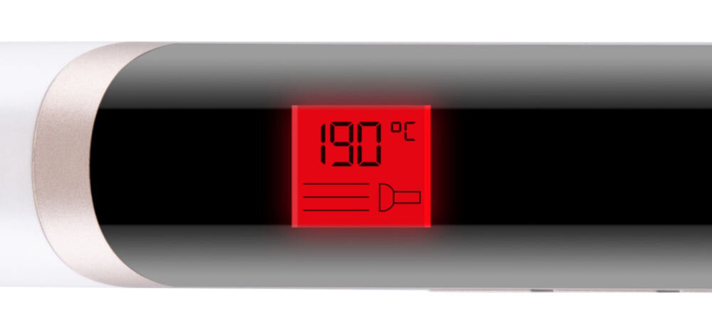 Prostownica ETA Fenite 733790000 wyświetlacz LCD włacznik obrotowy kabel zasilający automatyczne wyłączenie ochrona przed przegrzaniem możliwość zablokowania płytek bezpieczeństwo użytkowania 