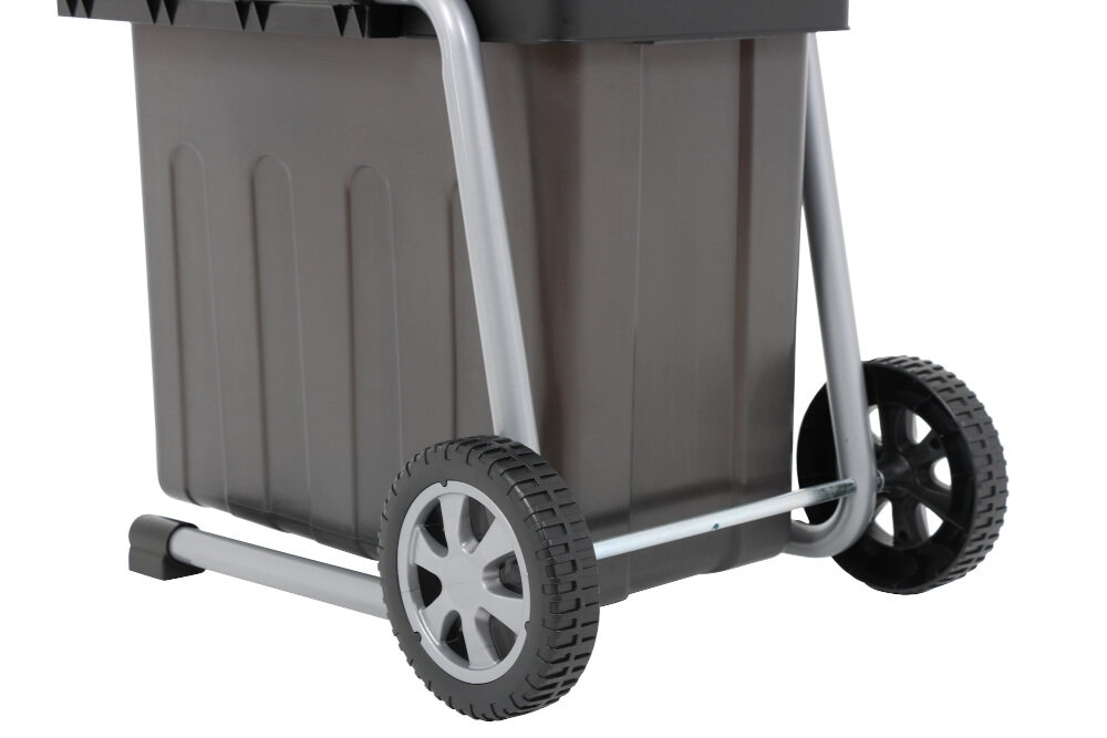 Rozdrabniacz do gałęzi LIDER Plus GTR2800 elektryczny ergonomiczne rozwiązanie waga 20,5 kg dwa wbudowane kółka transportowe łatwy transport pojemnik na odpadki pojemność 55 l z wysokiej jakości materiałów